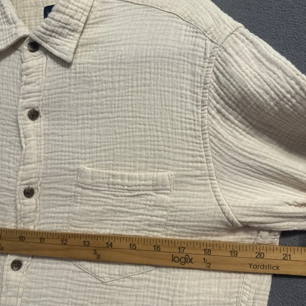 J. Crew Double Gauze Button Down Shirt Mens Size M Cream BR546 S/S Cabana Beach